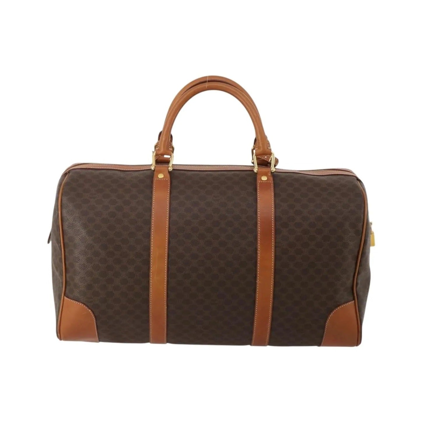 Celine Vintage Macadam Boston Canvas and Leather, Brown, PVC, Handbag