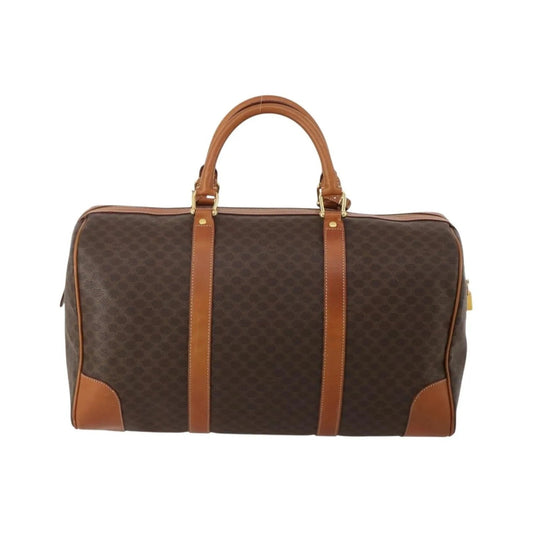 Celine Vintage Macadam Boston Canvas and Leather, Brown, PVC, Handbag