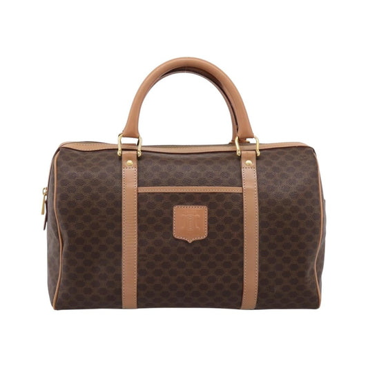 Celine Vintage Macadam Boston Canvas and Leather, Brown, PVC, Handbag