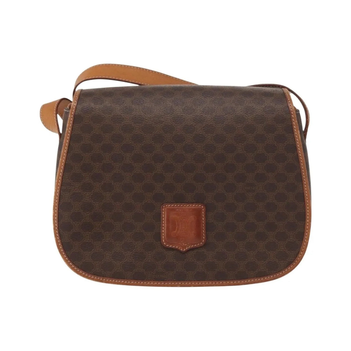 Celine Vintage Macadam Canvas, Brown, Canvas, Shoulder Bag