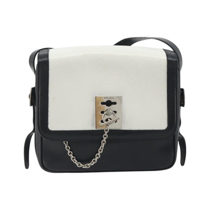 Celine Vintage Macadam Canvas, White, Leather, Shoulder Bag