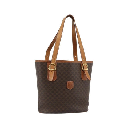 Celine Vintage Macadam Canvas and Leather, Brown, Canvas, Tote Bag