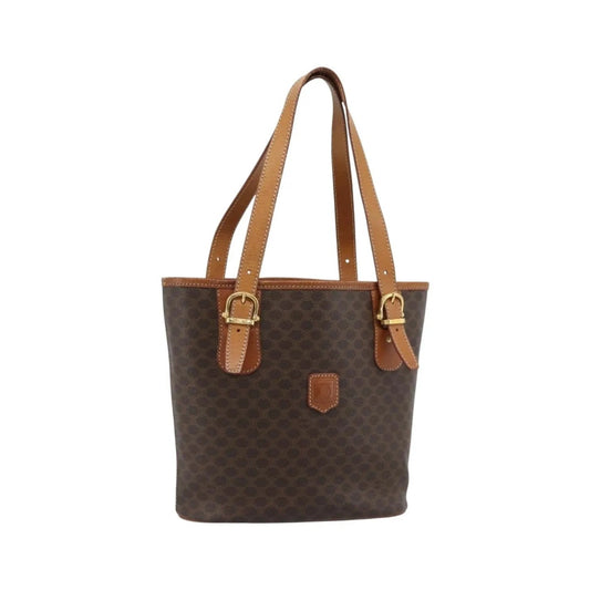 Celine Vintage Macadam Canvas and Leather, Brown, Canvas, Tote Bag