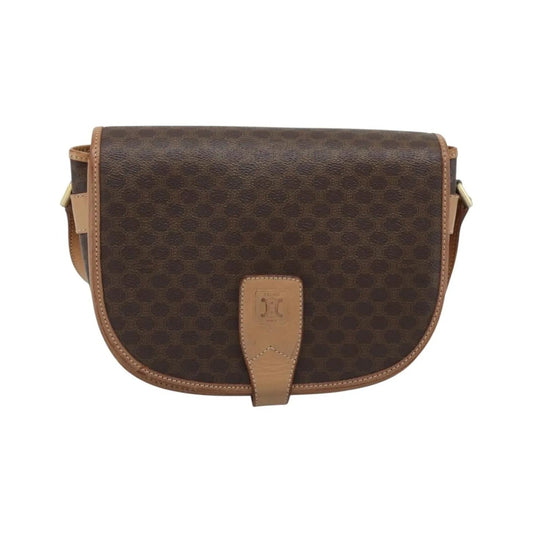 Celine Vintage Macadam Canvas and Leather, Brown, Canvas, Shoulder Bag