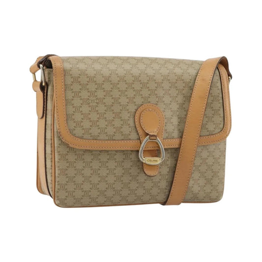Celine Vintage Macadam Canvas and Leather, Beige, Canvas, Shoulder Bag