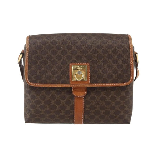 Celine Vintage Macadam Canvas and Leather, Brown, Canvas, Shoulder Bag