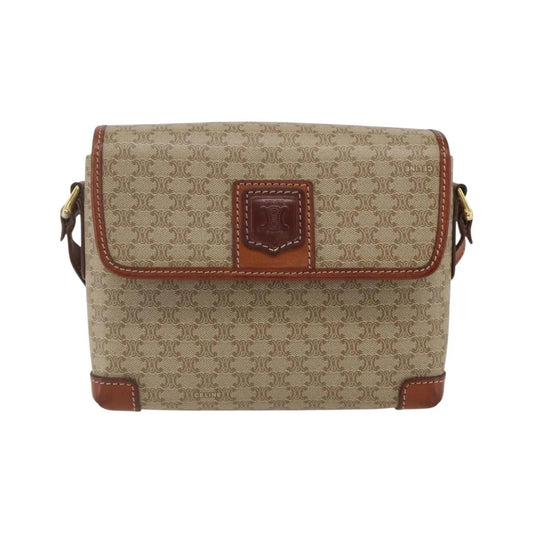 Celine Vintage Macadam Canvas and Leather, Beige, Canvas, Shoulder Bag
