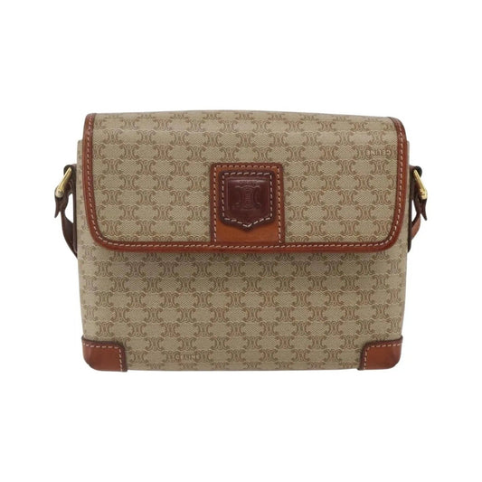 Celine Vintage Macadam Canvas and Leather, Beige, Canvas, Shoulder Bag
