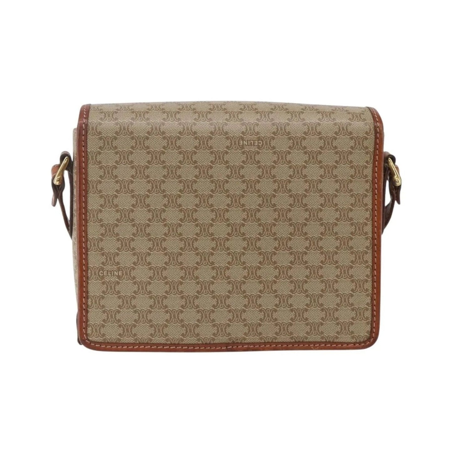 Celine Vintage Macadam Canvas and Leather, Beige, Canvas, Shoulder Bag