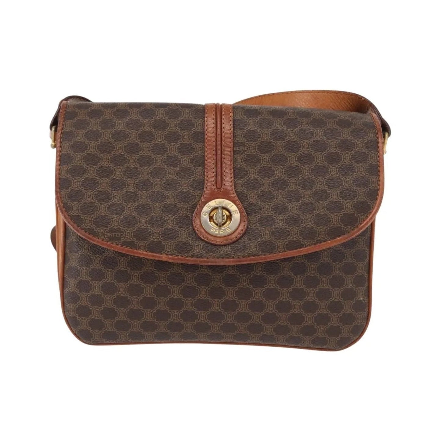 Celine Vintage Macadam Canvas and Leather, Brown, Canvas, Shoulder Bag