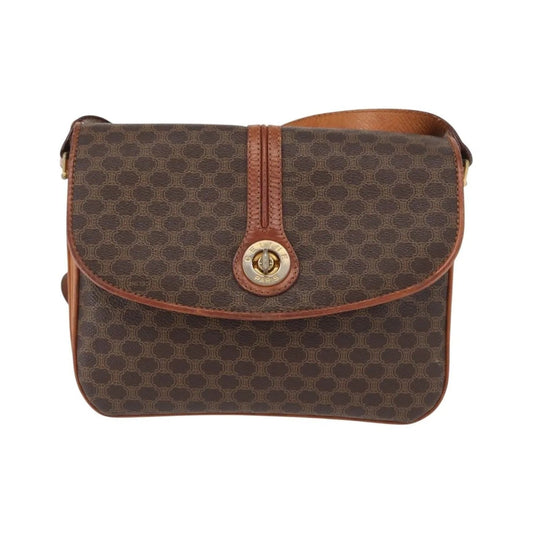 Celine Vintage Macadam Canvas and Leather, Brown, Canvas, Shoulder Bag