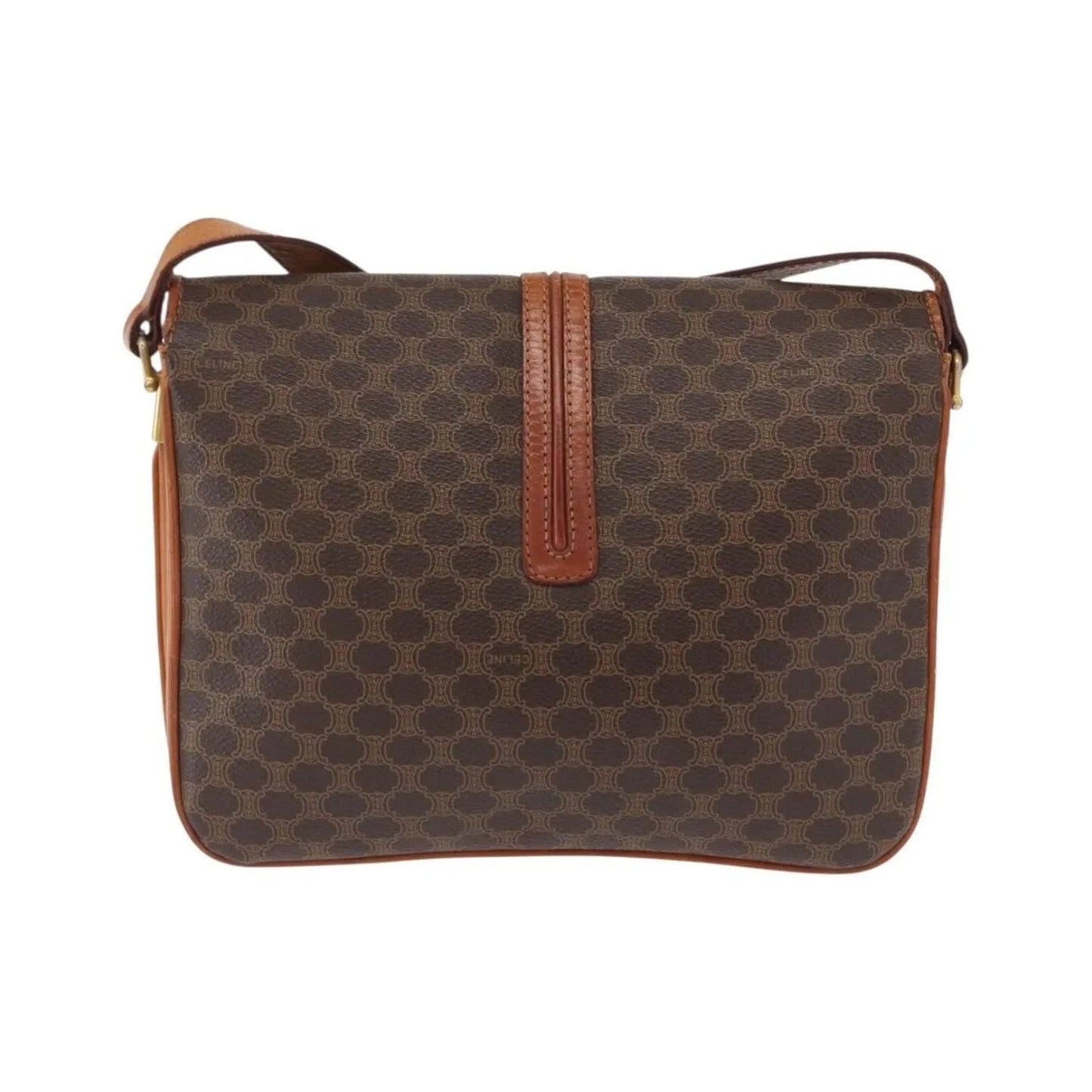 Celine Vintage Macadam Canvas and Leather, Brown, Canvas, Shoulder Bag
