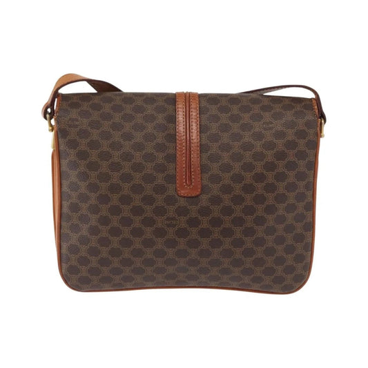 Celine Vintage Macadam Canvas and Leather, Brown, Canvas, Shoulder Bag