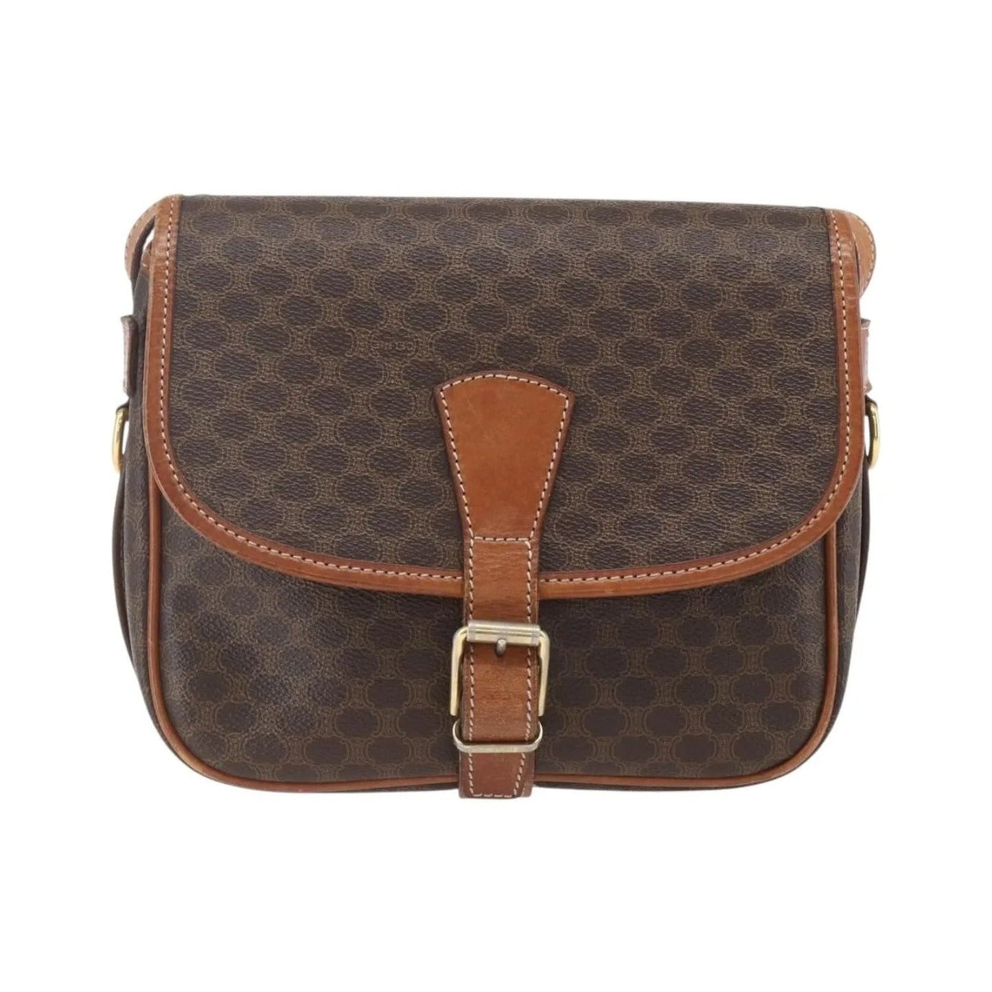 Celine Vintage Macadam Canvas and Leather, Brown, Canvas, Shoulder Bag