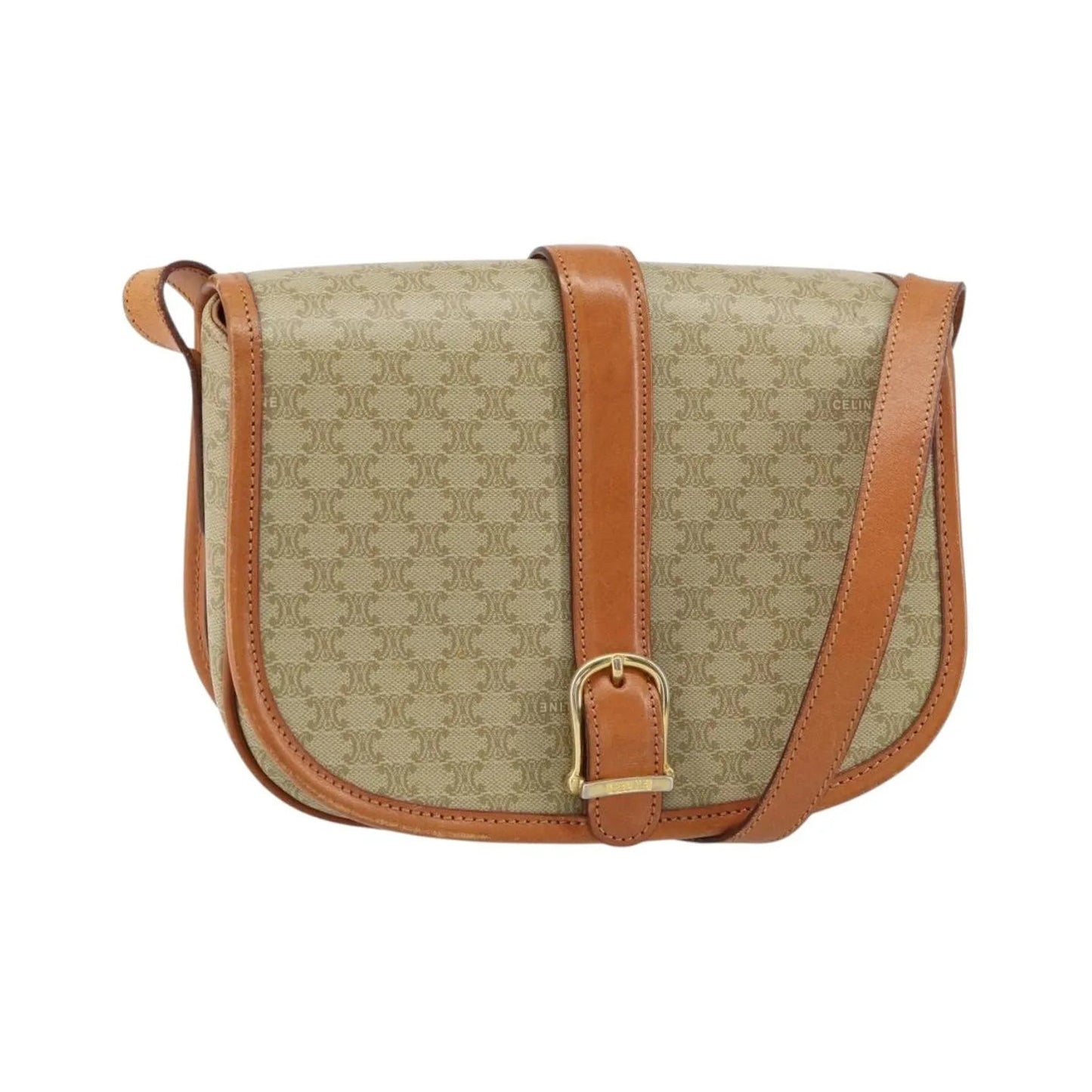 Celine Vintage Macadam Canvas and Leather, Beige, Canvas, Shoulder Bag
