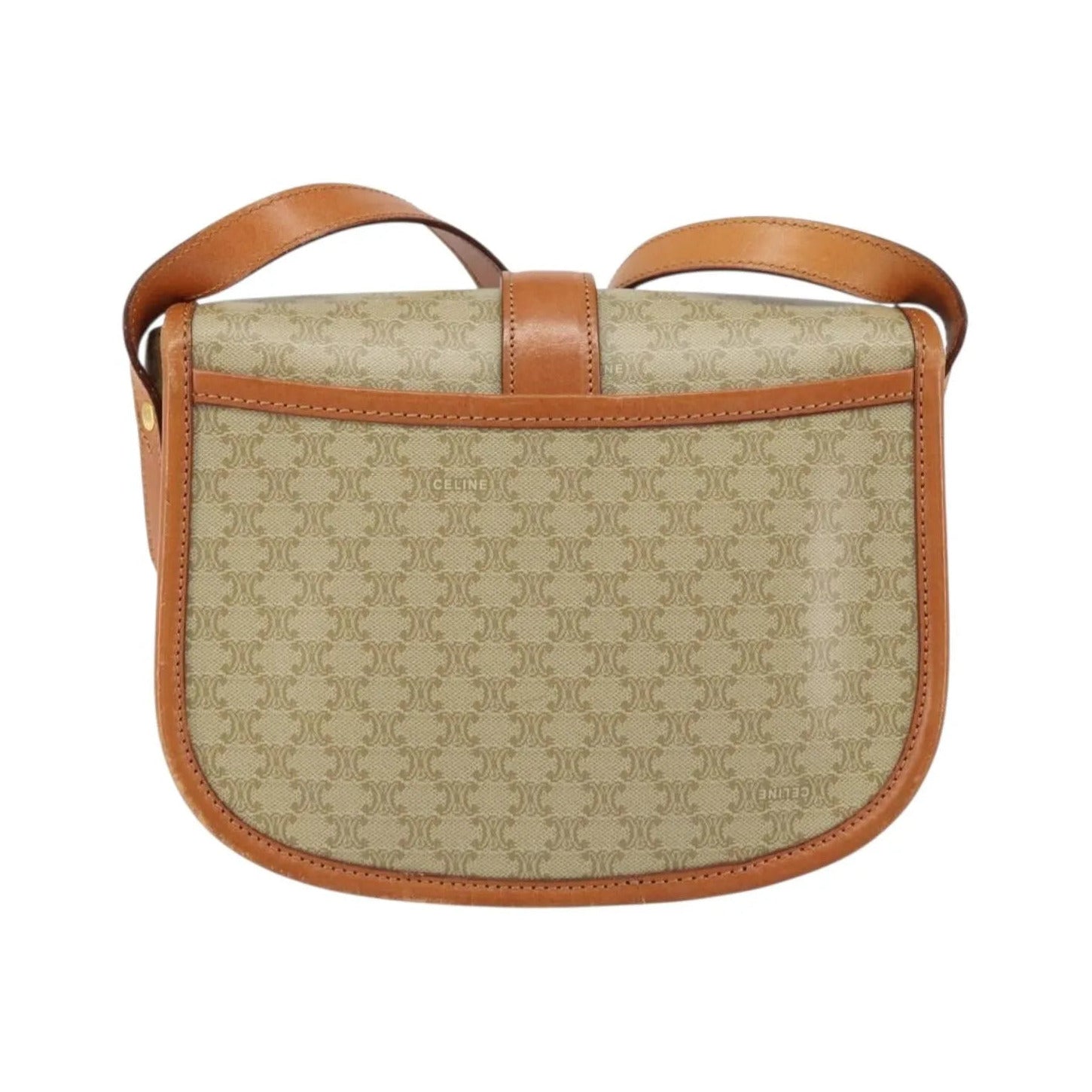 Celine Vintage Macadam Canvas and Leather, Beige, Canvas, Shoulder Bag