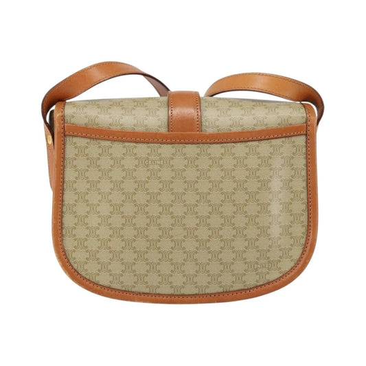 Celine Vintage Macadam Canvas and Leather, Beige, Canvas, Shoulder Bag