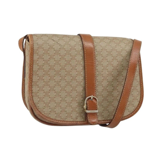 Celine Vintage Macadam Canvas and Leather, Beige, Canvas, Shoulder Bag