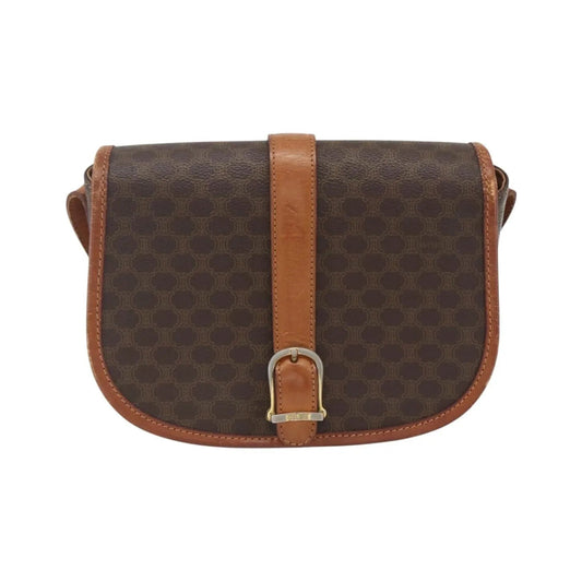 Celine Vintage Macadam Canvas and Leather, Brown, Canvas, Shoulder Bag