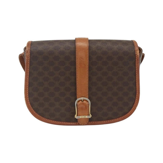Celine Vintage Macadam Canvas and Leather, Brown, Canvas, Shoulder Bag