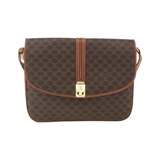 Celine Vintage Macadam Canvas and Leather, Brown, Canvas, Shoulder Bag