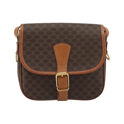Celine Vintage Macadam Canvas and Leather, Brown, Canvas, Shoulder Bag
