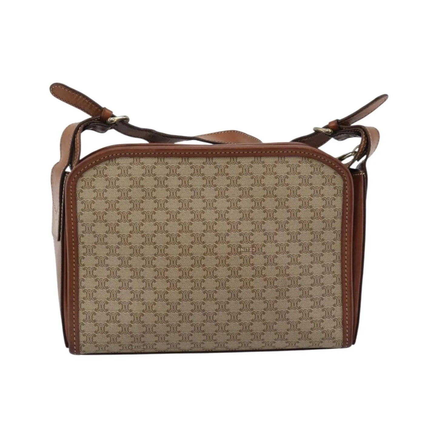 Celine Vintage Macadam Canvas and Leather, Beige, Canvas, Shoulder Bag