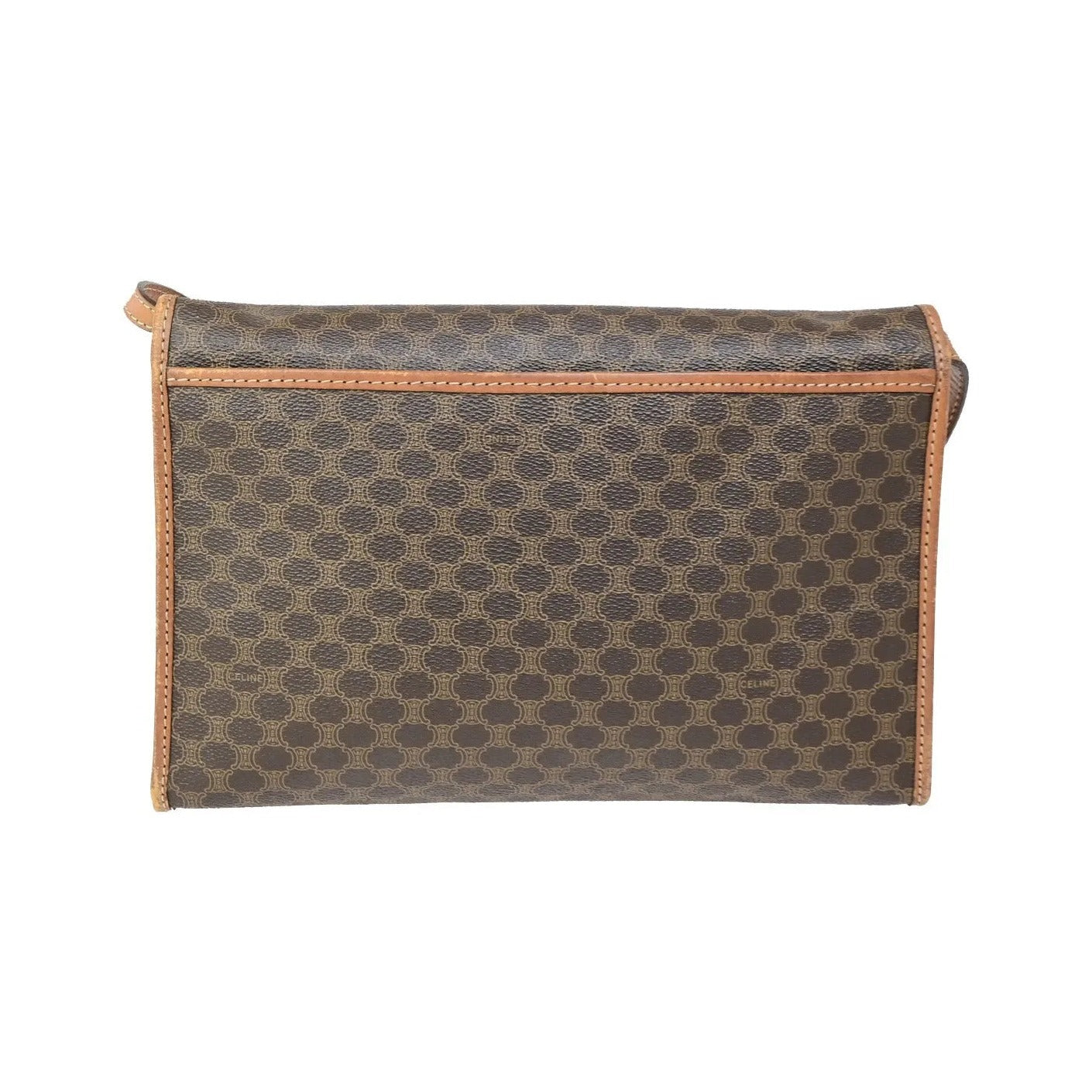 Celine Vintage Macadam Canvas and Leather, Brown, Canvas, Shoulder Bag