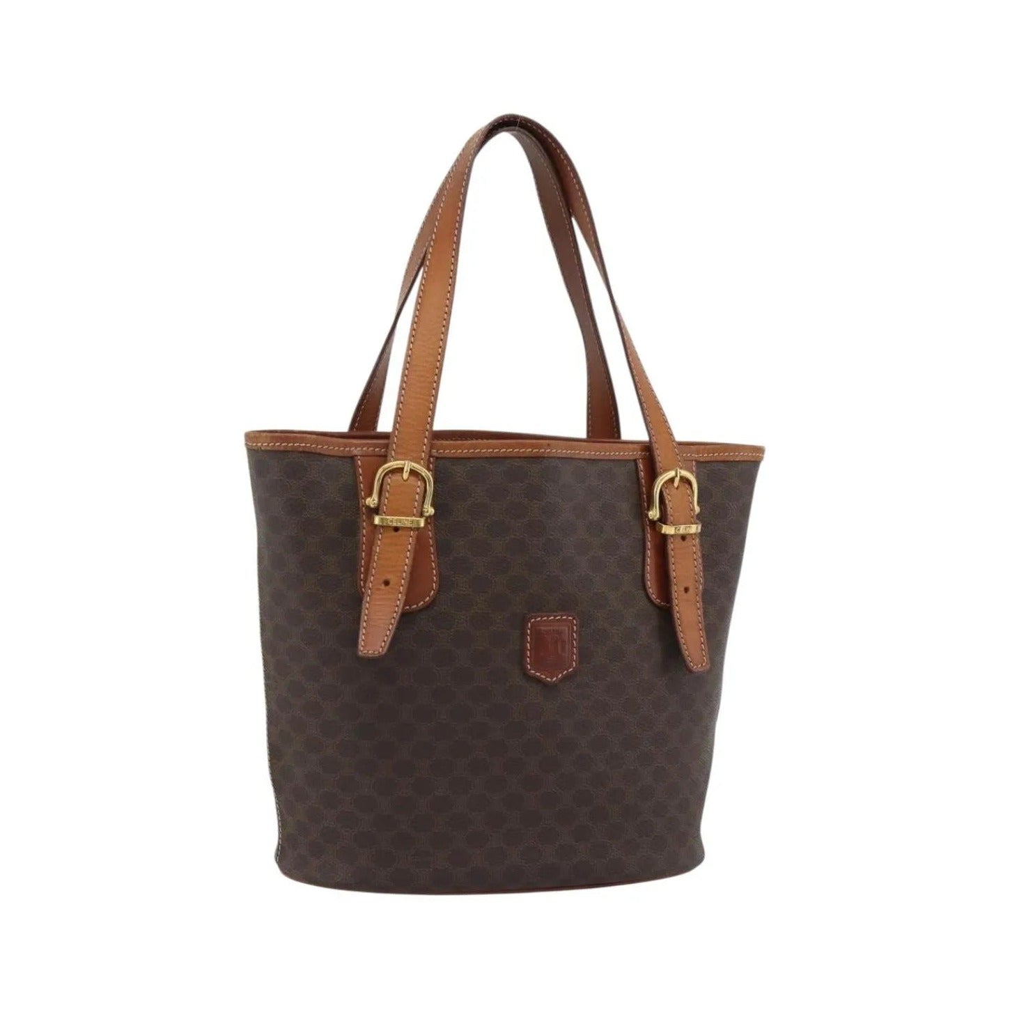 Celine Vintage Macadam Canvas and Leather, Brown, Canvas, Tote Bag