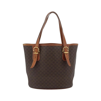 Celine Vintage Macadam Canvas and Leather, Brown, Canvas, Tote Bag