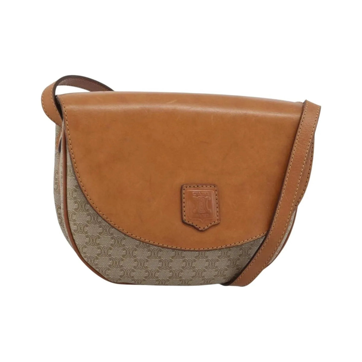 Celine Vintage Macadam Canvas and Leather, Beige, Canvas, Shoulder Bag