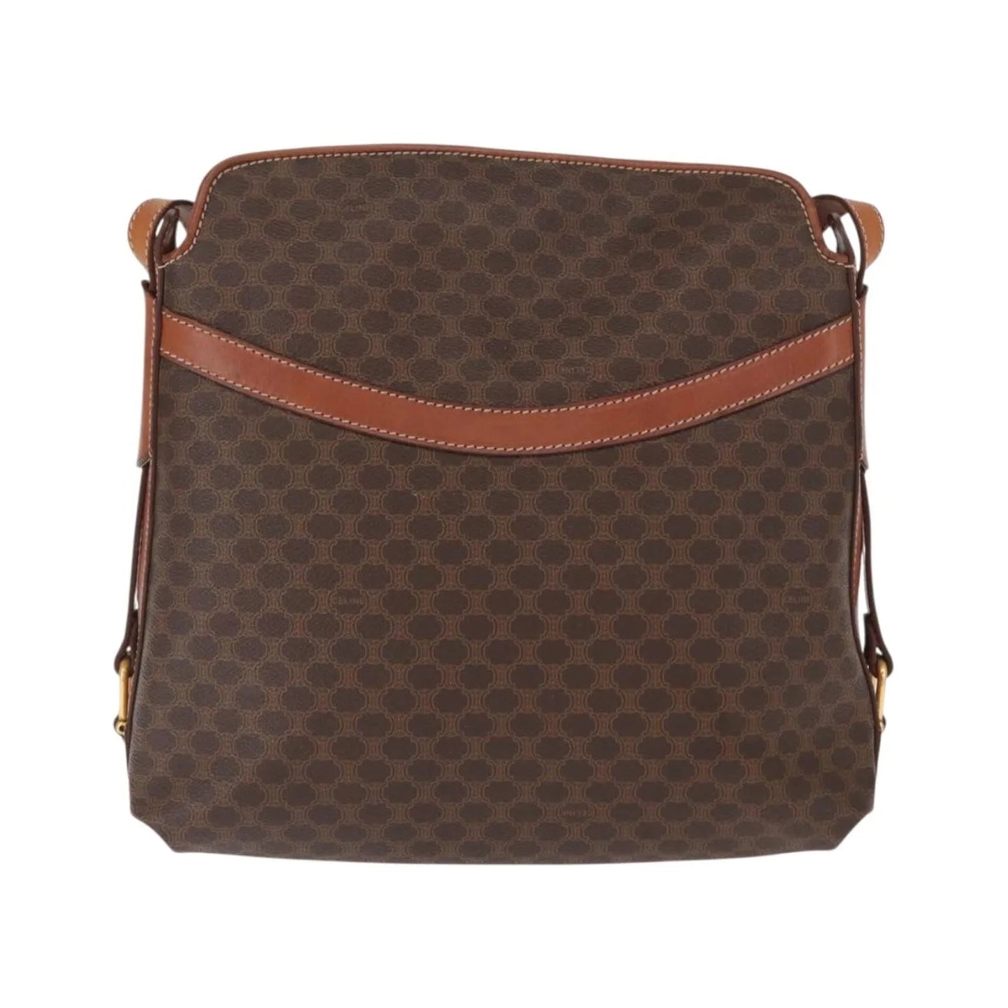 Celine Vintage Macadam Canvas and Leather, Brown, Canvas, Shoulder Bag