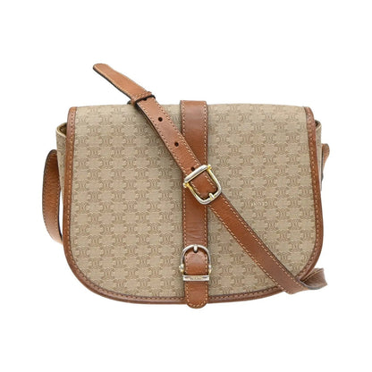 Celine Vintage Macadam Canvas and Leather, Beige, Canvas, Handbag