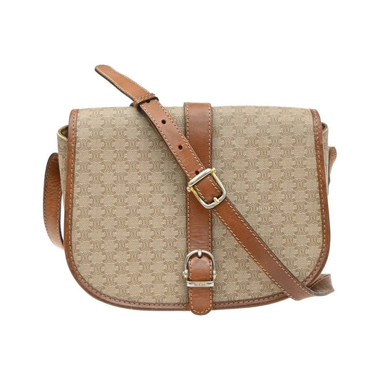 Celine Vintage Macadam Canvas and Leather, Beige, Canvas, Handbag