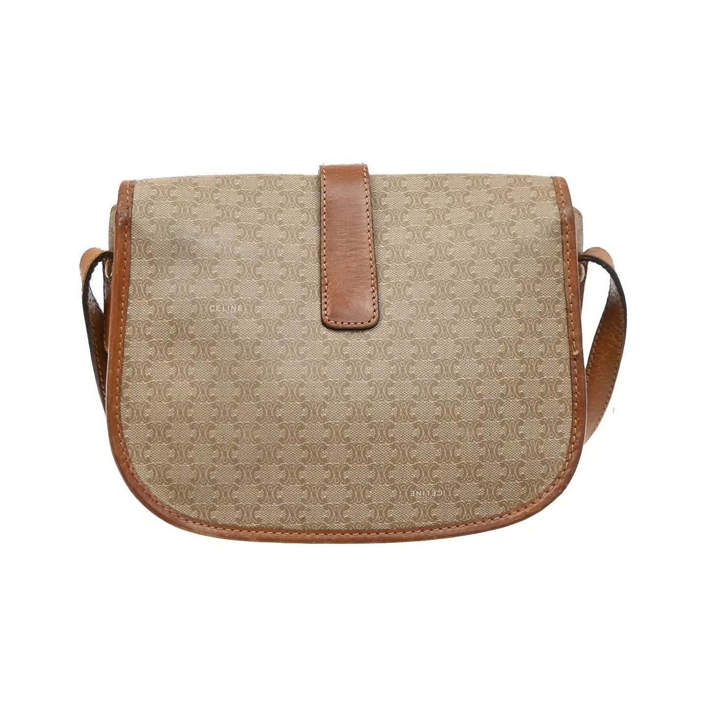 Celine Vintage Macadam Canvas and Leather, Beige, Canvas, Handbag