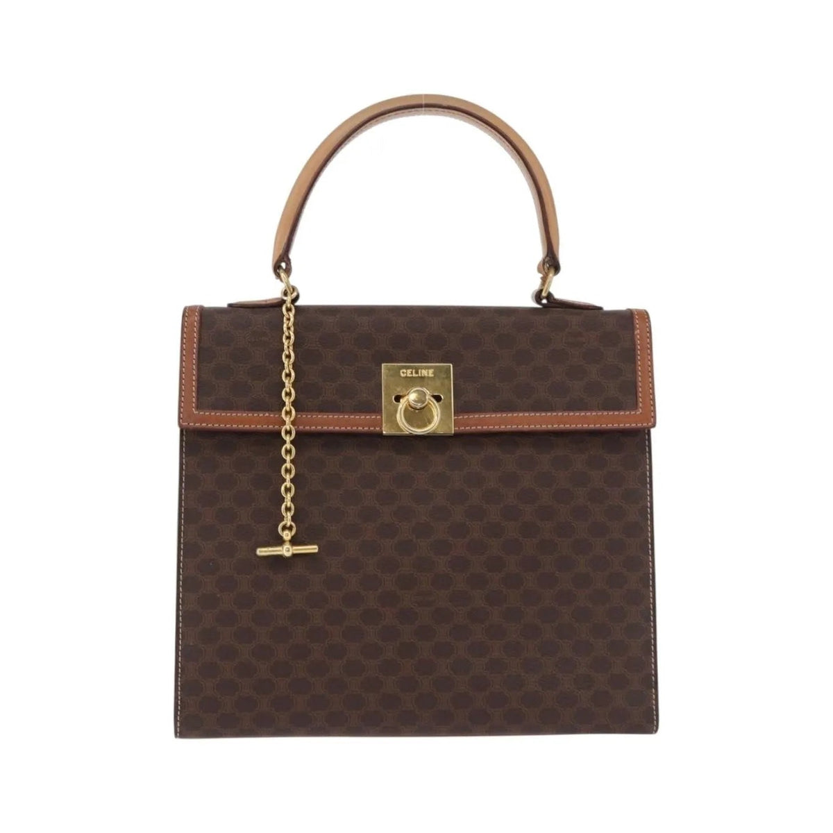 Celine Vintage Macadam Canvas and Leather, Brown, Canvas, Handbag
