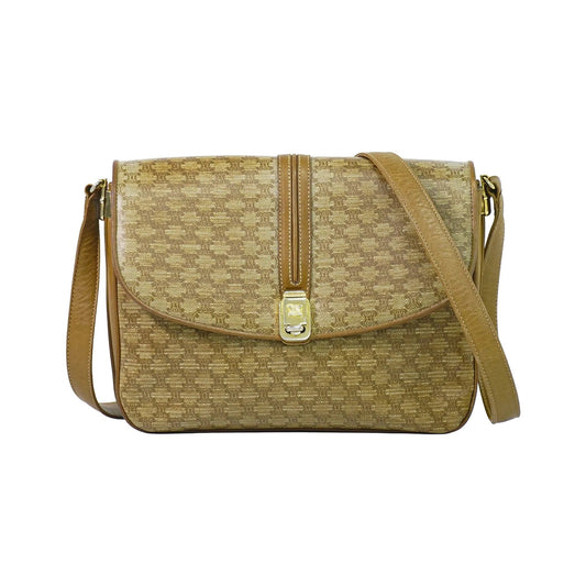 Celine Vintage Macadam Canvas and Leather, Beige, Canvas, Shoulder Bag