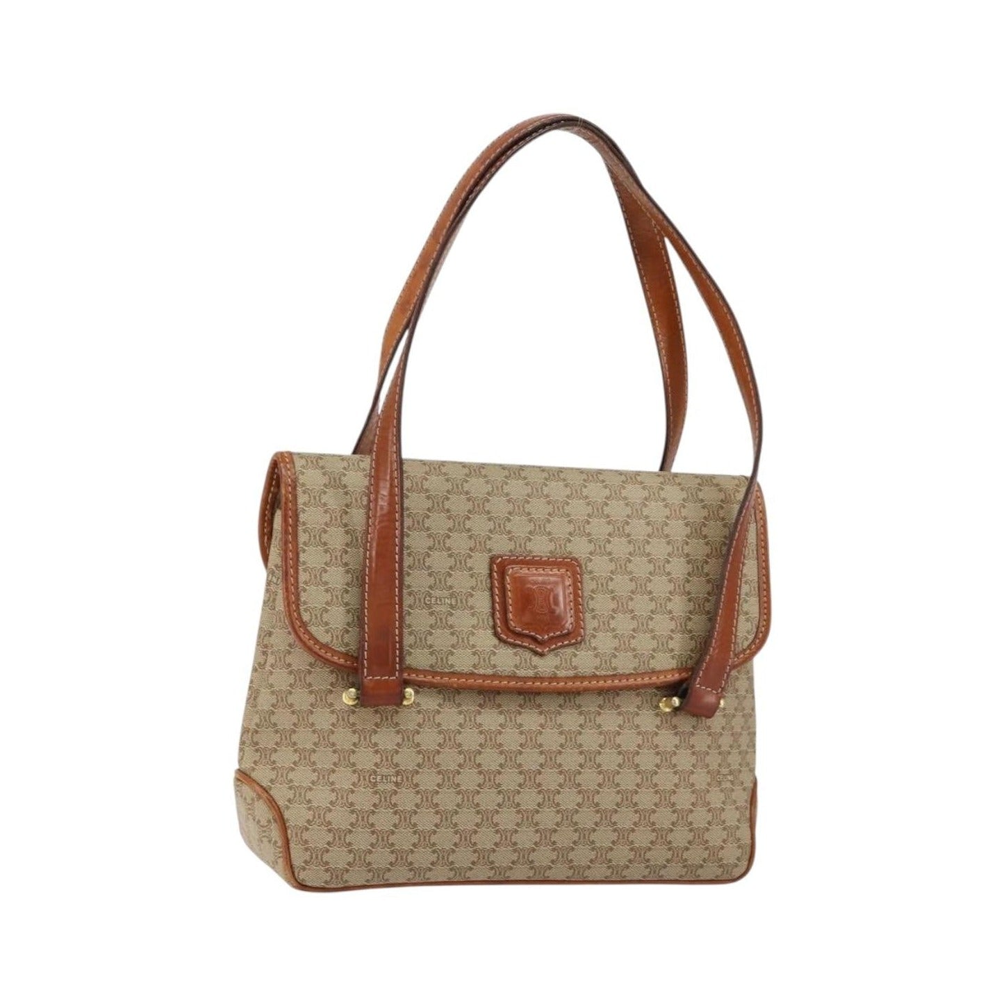 Celine Vintage Macadam Canvas and Leather, Beige, Canvas, Handbag