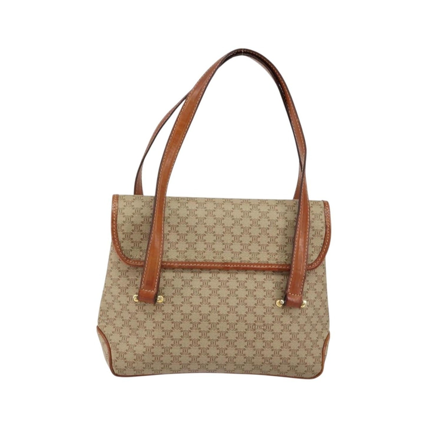 Celine Vintage Macadam Canvas and Leather, Beige, Canvas, Handbag