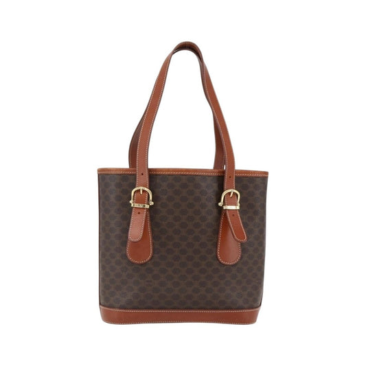 Celine Vintage Macadam Canvas and Leather, Brown, Canvas, Handbag