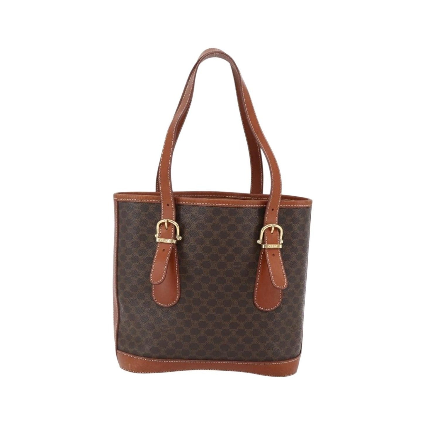 Celine Vintage Macadam Canvas and Leather, Brown, Canvas, Handbag
