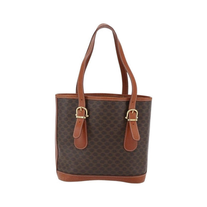 Celine Vintage Macadam Canvas and Leather, Brown, Canvas, Handbag
