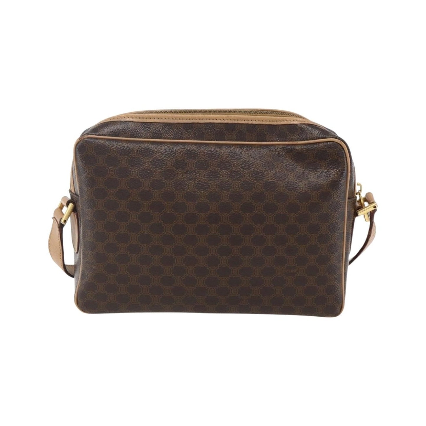 Celine Vintage Macadam Canvas and Leather, Brown, Canvas, Shoulder Bag