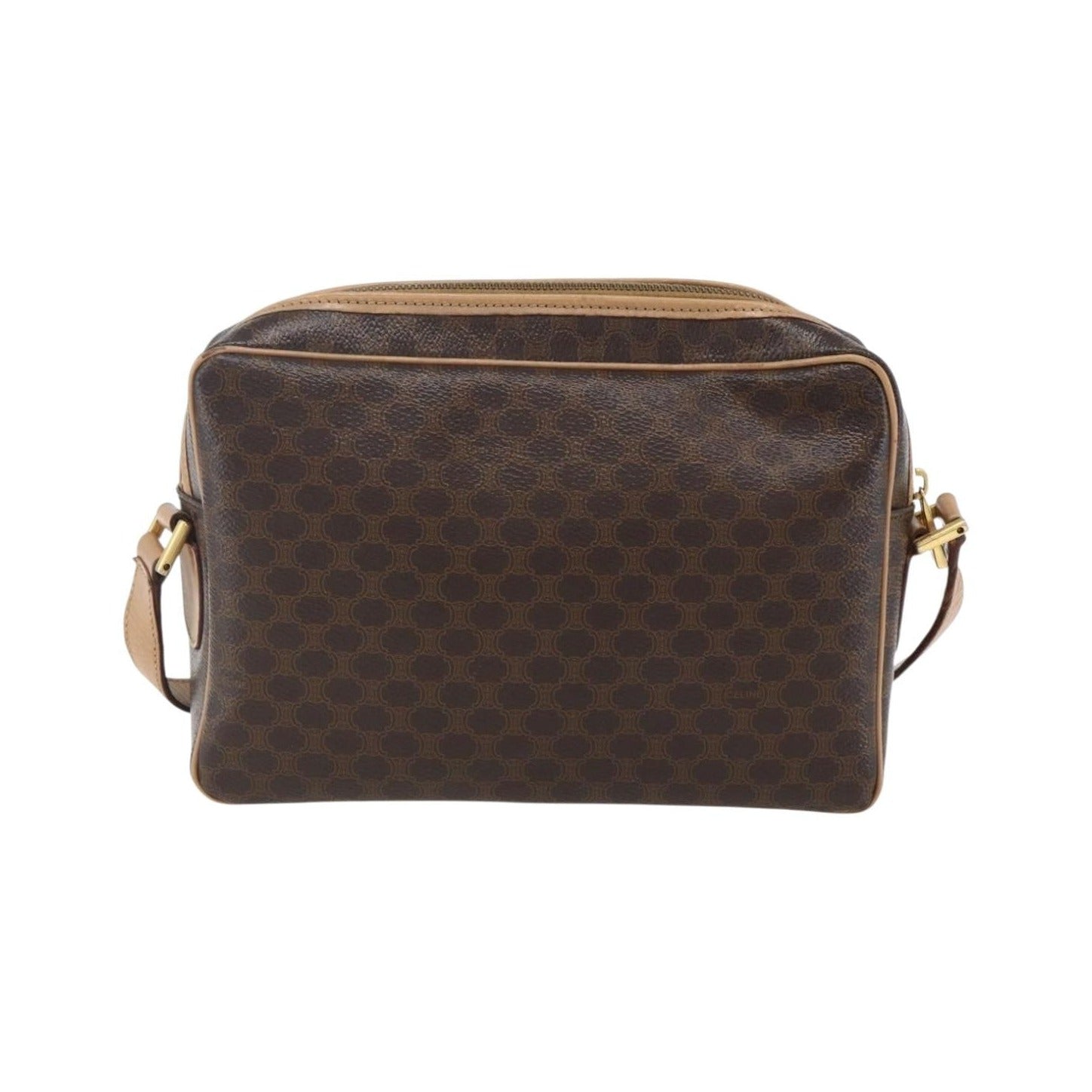 Celine Vintage Macadam Canvas and Leather, Brown, Canvas, Shoulder Bag