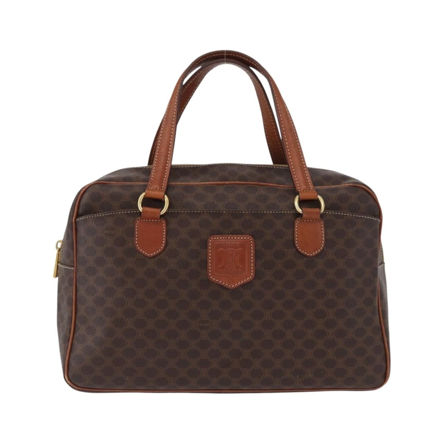 Celine Vintage Macadam Canvas and Leather, Brown, Canvas, Handbag