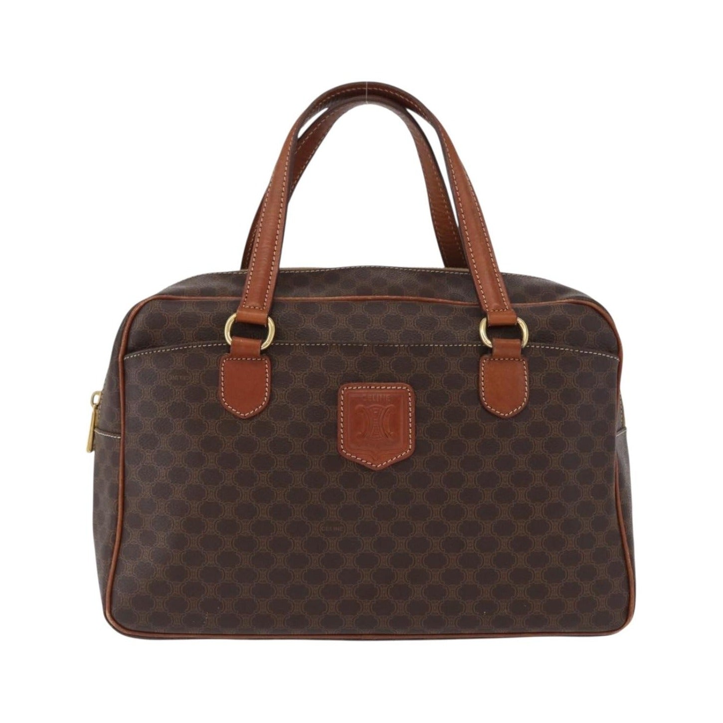 Celine Vintage Macadam Canvas and Leather, Brown, Canvas, Handbag
