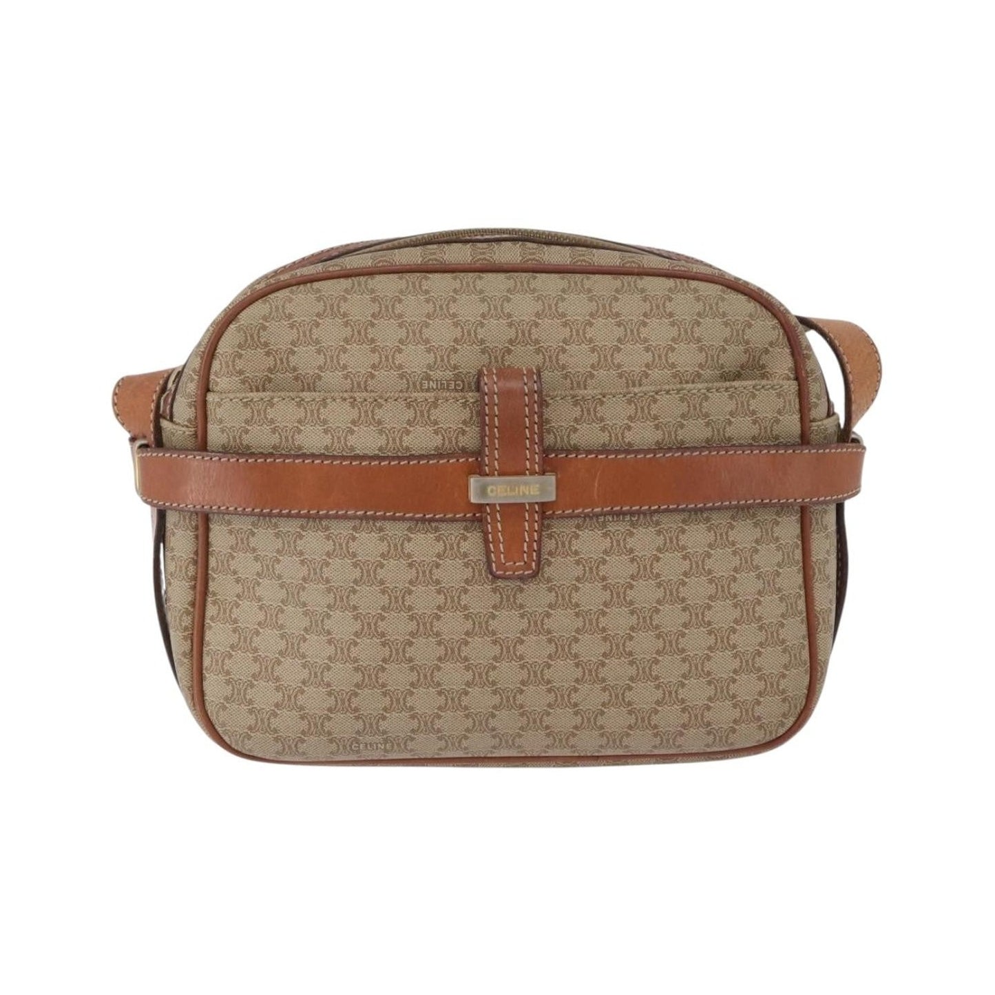 Celine Vintage Macadam Canvas and Leather, Beige, Canvas, Shoulder Bag
