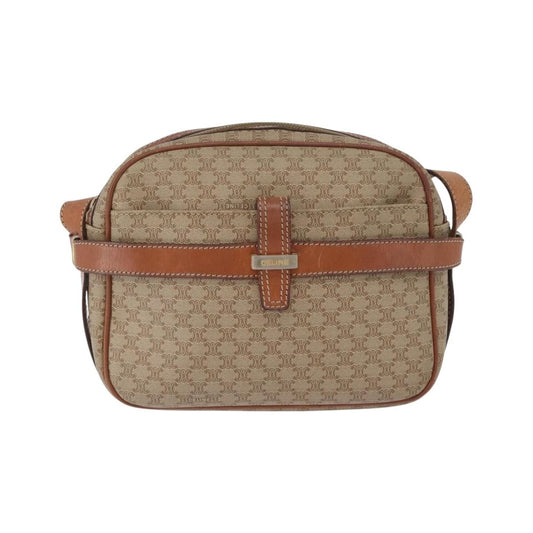 Celine Vintage Macadam Canvas and Leather, Beige, Canvas, Shoulder Bag