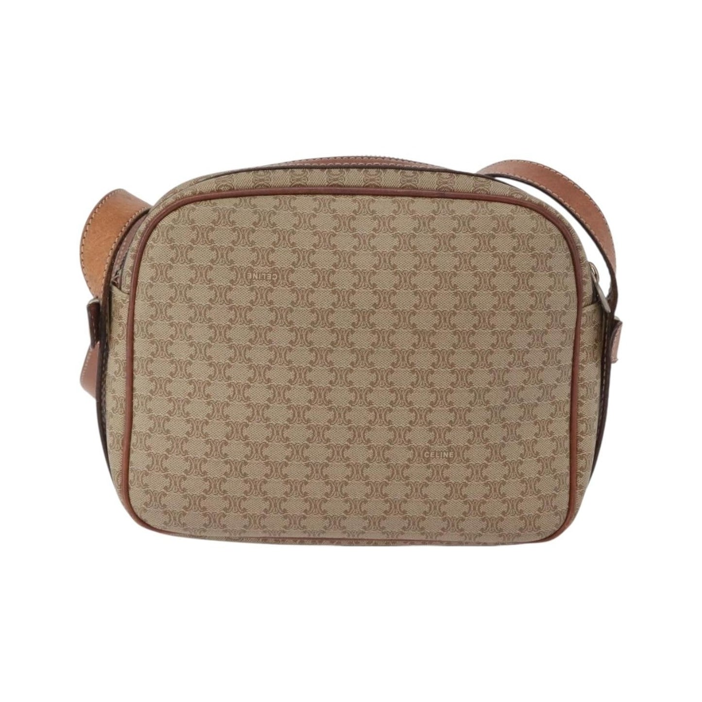 Celine Vintage Macadam Canvas and Leather, Beige, Canvas, Shoulder Bag
