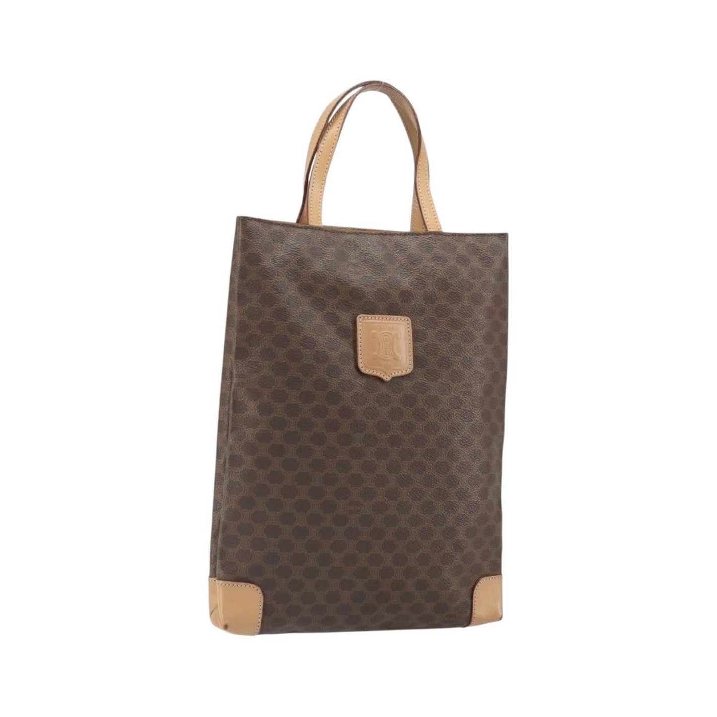 Celine Vintage Macadam Canvas and Leather, Brown, Canvas, Tote Bag